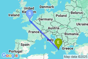 Map of the flight from London Gatwick to Crotone