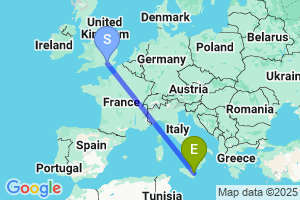 Map of the flight from London Gatwick to Catania