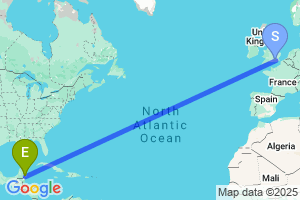 Map of the flight from London Gatwick to Chetumal