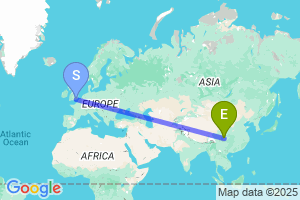 Map of the flight from London Gatwick to Chengdu