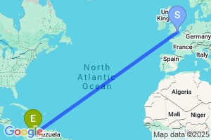 Map of the flight from London Gatwick to Cucuta