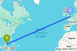 Map of the flight from London Gatwick to Cancun