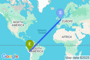 Map of the flight from London Gatwick to Cuzco