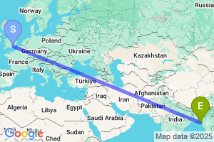 Map of the flight from London Gatwick to Cox's Bazar