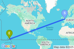 Map of the flight from London Gatwick to Christmas Island