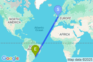 Map of the flight from London Gatwick to Caxias Do Sul