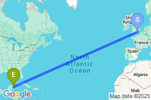 Map of the flight from London Gatwick to Cozumel