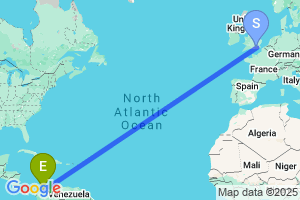 Map of the flight from London Gatwick to Corozal