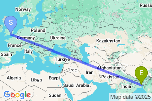 Map of the flight from London Gatwick to Dhaka