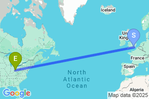 Map of the flight from London Gatwick to Dayton