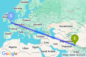 Map of the flight from London Gatwick to Dehradun