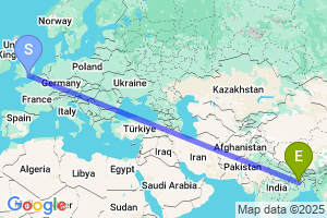 Map of the flight from London Gatwick to Deoghar