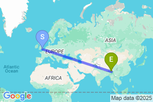 Map of the flight from London Gatwick to Dibrugarh