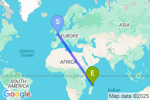 Map of the flight from London Gatwick to Antsiranana