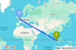 Map of the flight from London Gatwick to Jambi