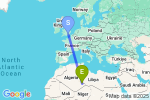 Map of the flight from London Gatwick to Djanet