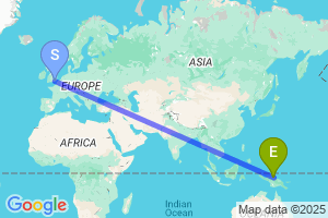 Map of the flight from London Gatwick to Jayapura
