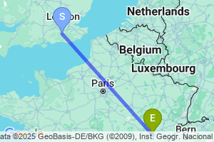 Map of the flight from London Gatwick to Dole Tavaux