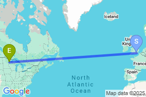 Map of the flight from London Gatwick to Duluth