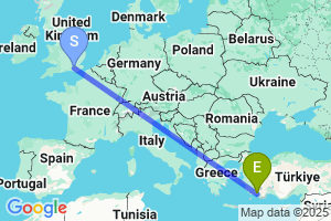 Map of the flight from London Gatwick to Dalaman