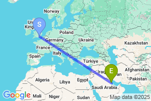 Map of the flight from London Gatwick to Dammam