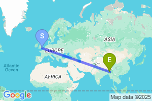 Map of the flight from London Gatwick to Dimapur