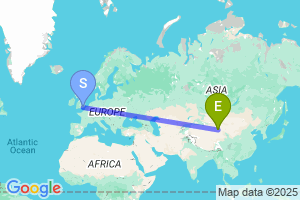 Map of the flight from London Gatwick to Dunhuang
