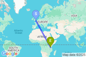 Map of the flight from London Gatwick to Dodoma