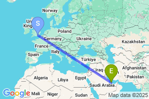 Map of the flight from London Gatwick to Doha