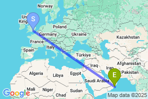 Map of the flight from London Gatwick to Duqm