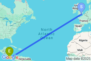 Map of the flight from London Gatwick to Drake Bay