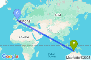 Map of the flight from London Gatwick to Darwin