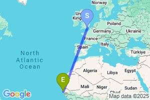 Map of the flight from London Gatwick to Blaise Diagne International