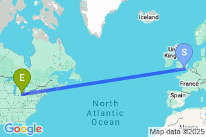 Map of the flight from London Gatwick to Detroit Wayne County