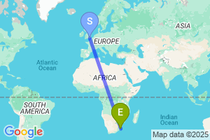 Map of the flight from London Gatwick to Durban