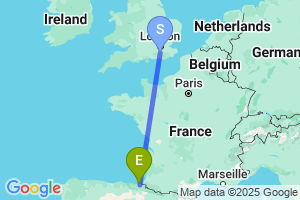 Map of the flight from London Gatwick to San Sebastian