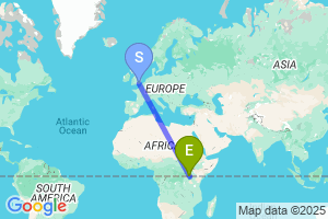 Map of the flight from London Gatwick to Entebbe