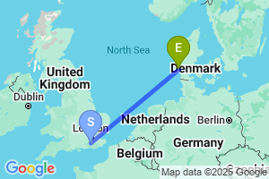 Map of the flight from London Gatwick to Esbjerg