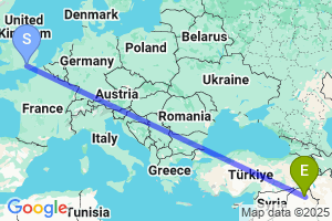 Map of the flight from London Gatwick to Erbil