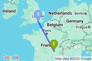 Map of the flight from London Gatwick to St Etienne