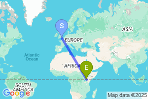 Map of the flight from London Gatwick to Eldoret