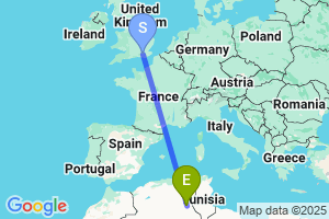 Map of the flight from London Gatwick to El Oued