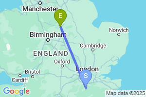 Map of the flight from London Gatwick to East Midlands