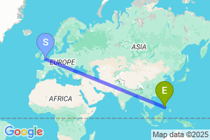 Map of the flight from London Gatwick to El Nido