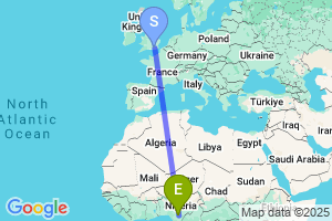 Map of the flight from London Gatwick to Enugu