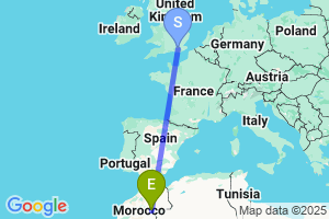 Map of the flight from London Gatwick to Errachidia