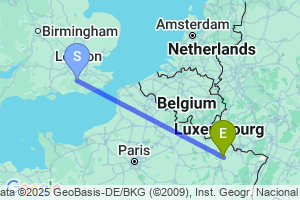 Map of the flight from London Gatwick to Lorraine