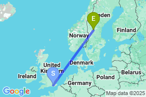 Map of the flight from London Gatwick to Sveg