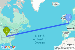 Map of the flight from London Gatwick to Evansville
