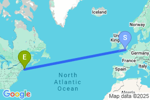 Map of the flight from London Gatwick to Fall River